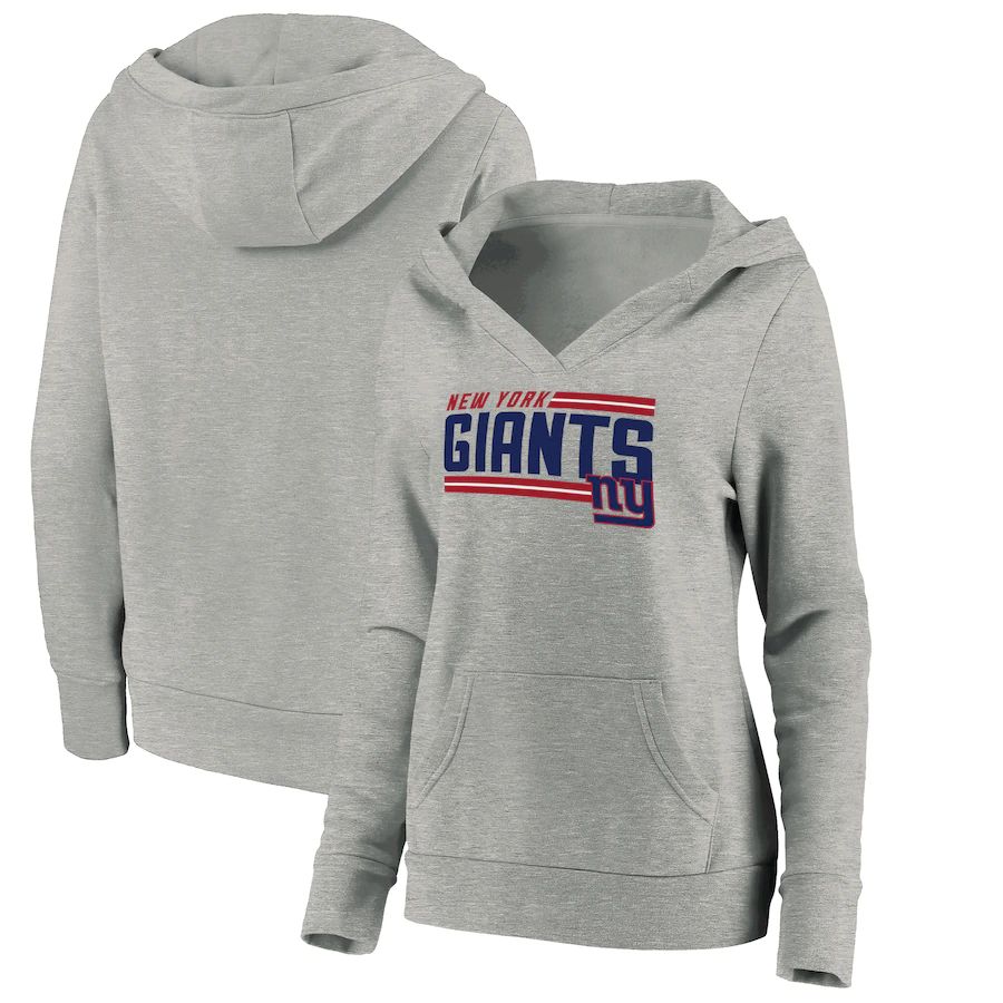 Women New York Giants Fanatics Branded Heathered Gray On Side Stripe V-Neck Pullover Hoodie